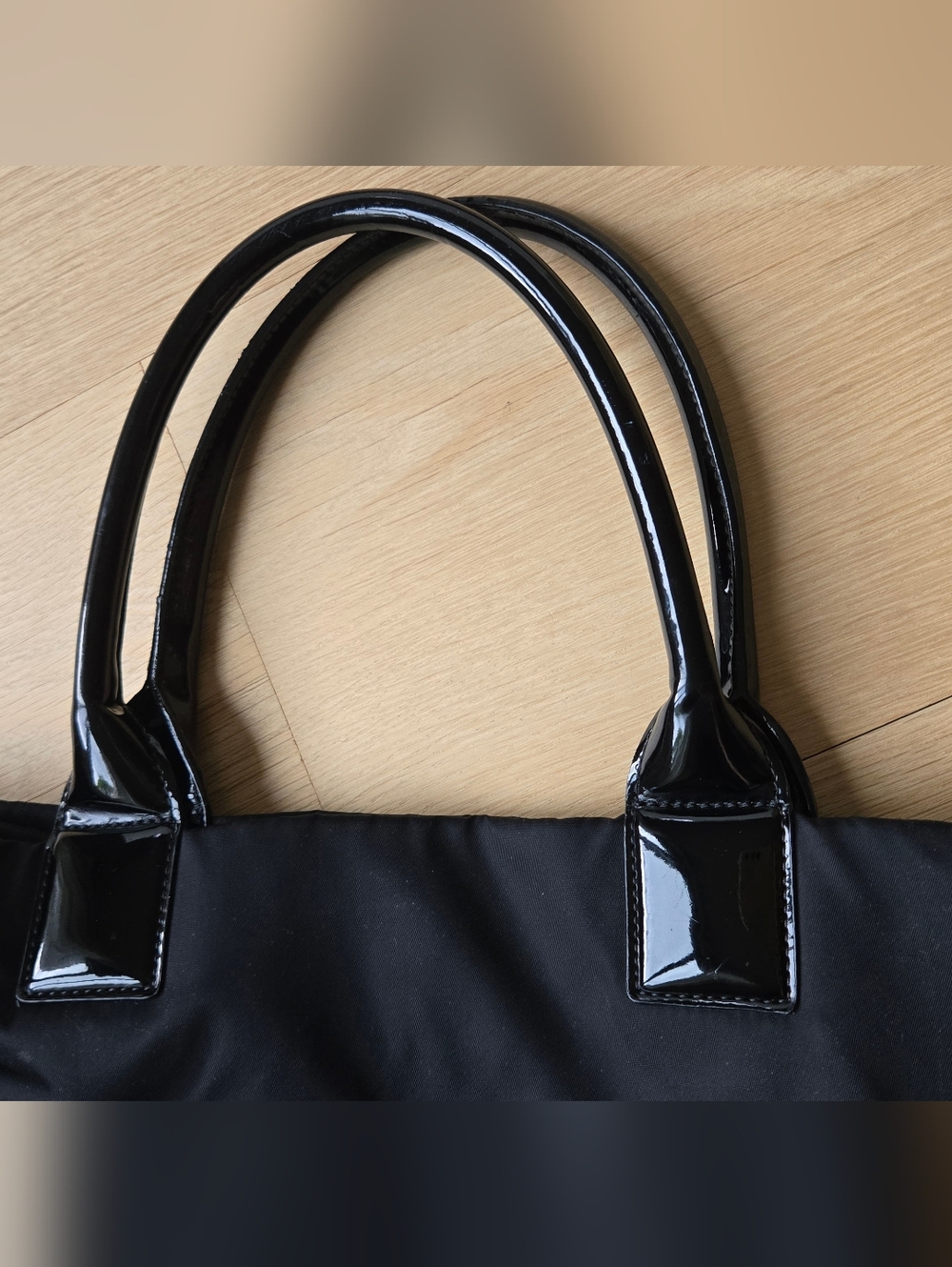 Black Tory Burch Large Ella Nylon Tote with Patent Logo, Handles & Corners - Picture 10 of 16